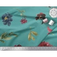 thumbnail image 2 of Soimoi Blue Cotton Cambric Fabric Leaves & Peony Floral Printed Fabric 1 Yard 56 Inch Wide, 2 of 3