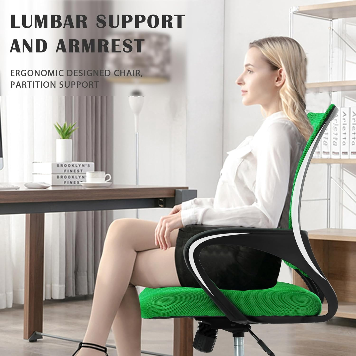 Dkelincs Ergonomic Office Chair Mesh Adjustable Computer Desk Chair with Lumbar Support for Home Office, Green