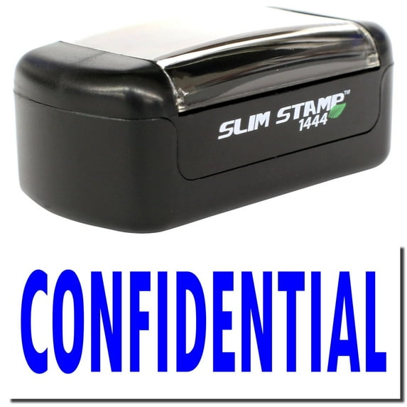 Slim Pre-Inked Confidential Stamp, Slim 1444, Ultra Slim Design, Impression Size 1/2" by 1-3/4", Up to 25,000 Impressions - Blue Ink