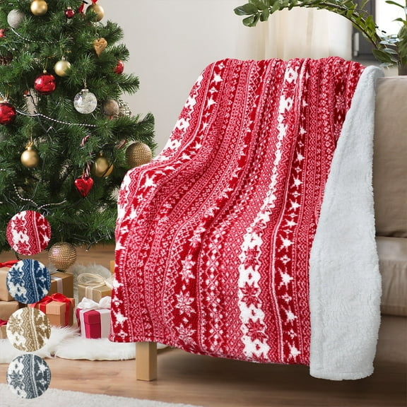 Sherpa Throw Blanket Snowflake Pattern, Reversible Micro Fleece TV Blanket All Season for Bed or Couch 50" x 60"