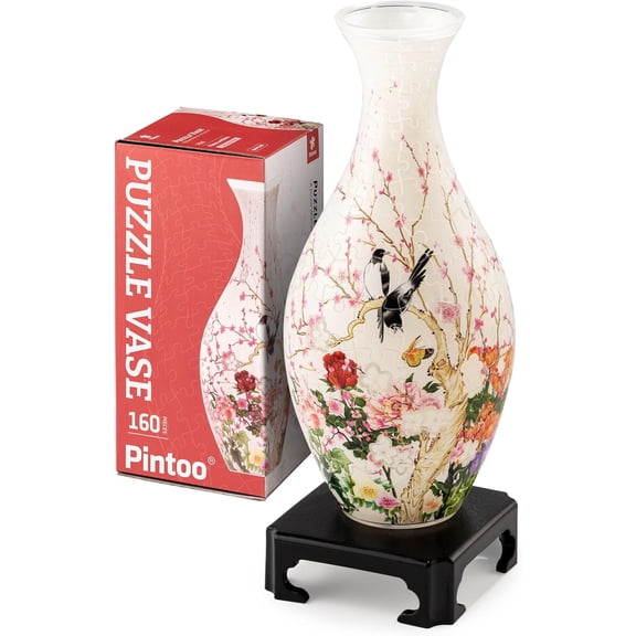 3D Puzzle Vase Unique Flower Vase Made by 160 Curved Plastic Puzzle Pieces House Warming Gift for Flower Arrangements and Home Decoration - [S1035] (Translucent, Flowers and Birds)