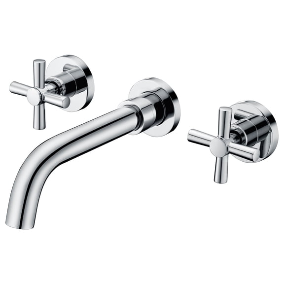 sumerain Wall Mount Bathroom Sink Faucet with 2 Cross Handle,Chrome Finish,Rough-in Valve Included