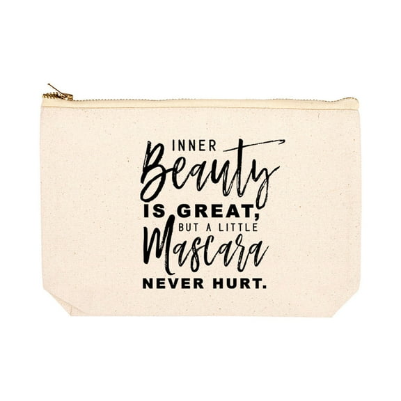 Koyal Wholesale Funny Makeup Bag Canvas Cosmetic Bag Inner Beauty Is Great But A Little Mascara Never Hurt Makeup Pouch