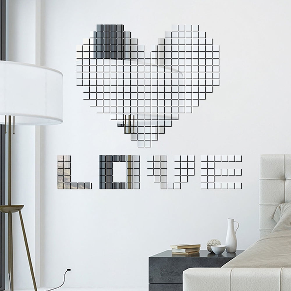 100pcs Hot Modern Design Adhesive Mini Square 3d Diy Wall Mirror For Room Bedroom Kitchen Bathroom Stick Decal Home Party Decoration Decor Art