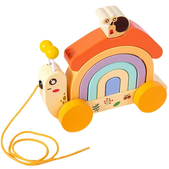 Pull Along Toy Snail Walking Toy Pull Push Toy Stacking Blocks Game for Kids
