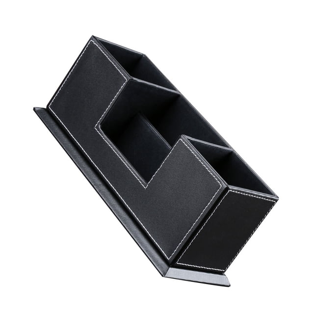 Bearachild Elegante portalápices de cuero negro, caja de almacenamiento de papelería creativa para escritorio Almacenamiento y organización del hogar
