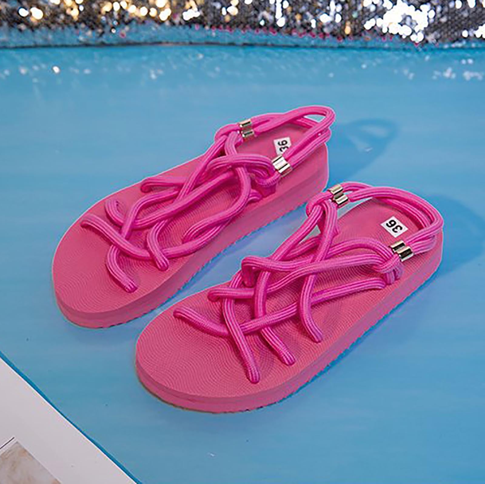 JeashCHAT Women's Flat Sandals Strappy Beach Sandals Casual Rope Strappy  Platform Sandal Open Toe Gladiator Sandals for Women (Hot Pink) -  Walmart.com