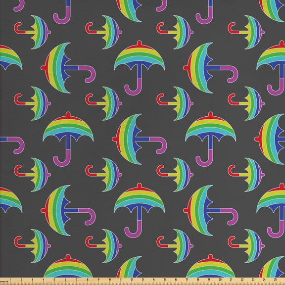 Abstract Fabric by the Yard, Rainbow Style Ornamental Umbrellas Placed on a Grey Tone Background, Upholstery Fabric for Dining Chairs Home Decor Accents, Grey and Multicolor by Ambesonne