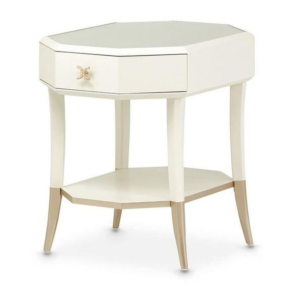 Michael Amini La Rachelle Octagonal End Table with Glass Top - Champagne Ivory