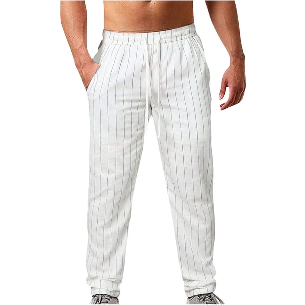 Pantalones largos para hombre, lisos, informales, con cintura elástica, bolsillos y rayas, deportivos, para hombre