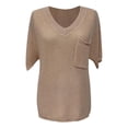 thumbnail image 6 of Baberdicy Sweaters for Women, Women's Fashion Spring and Summer Top Basic Loose Short Sleeve Side Slit Rib Knitted Top Casual Sweater Pocket Womens Sweaters Khaki, 6 of 7