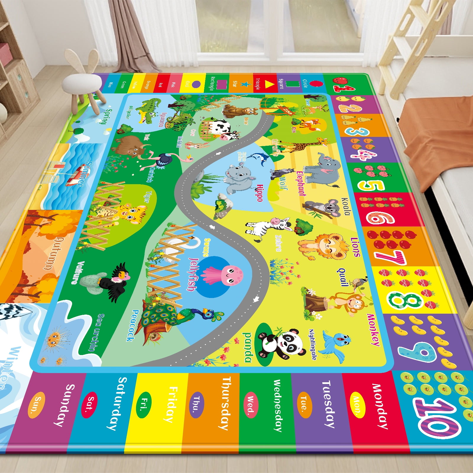 Kids Rugs Play Mat, Animals Zoo Play Rug for Playroom, Fun Playmat ABC Alphabet Educational Area Rug, Kids Baby Floor Mat, Kids Play Rug for Nursery Classroom Bedroom (110.2X78.7 INCH)