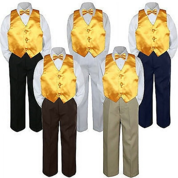 4pc Yellow Minion Vest Bow Tie Suit Pants Set Baby Boy Toddler Kid Uniform S-7