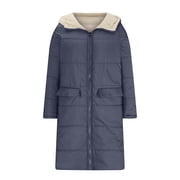 Winter Long Jackets for Women Thicken Sherpa Fleece Coat Quilted Reversible Zip Up Puffer Hooded Overcoat Outwear (XL, Dark Gray)