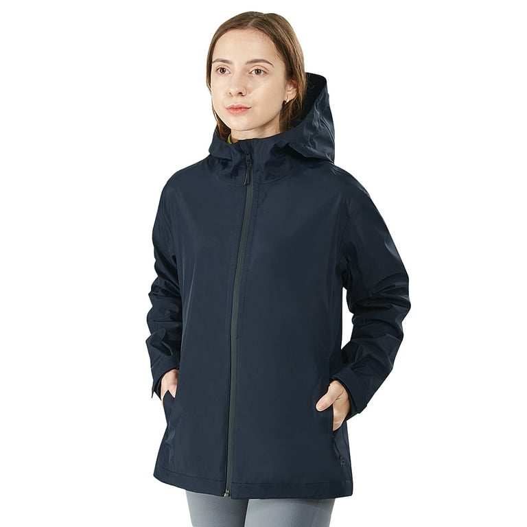 Gymax Women Waterproof Jacket Hooded Coat w Cuff Camping Navy Size S