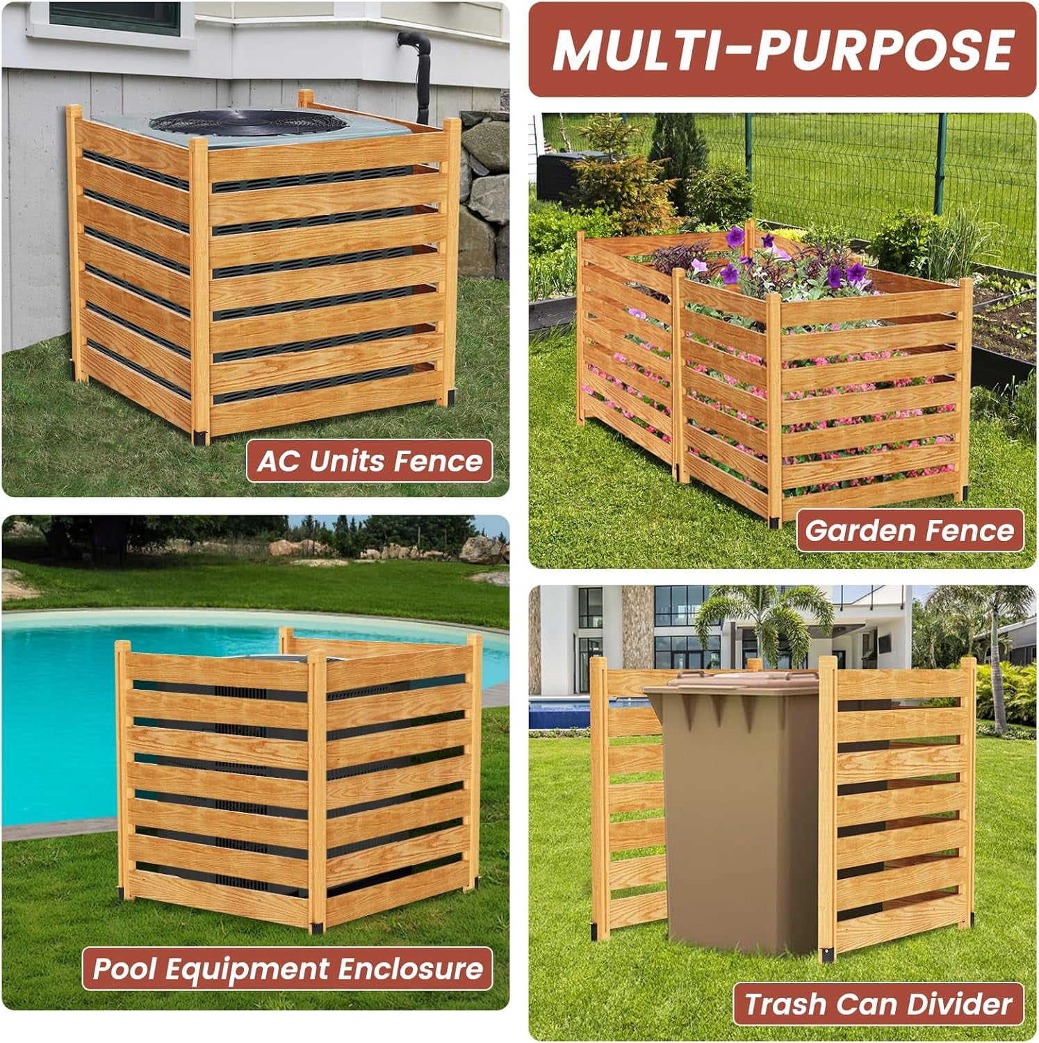 Slsy Air Conditioner Fence, 3-Panels Pool Equipment Enclosure, 36" W x 36" H x 36 " L Privacy Screens Fence Panels, Wood Trash Can Fence Privacy Fence Panel for Outside