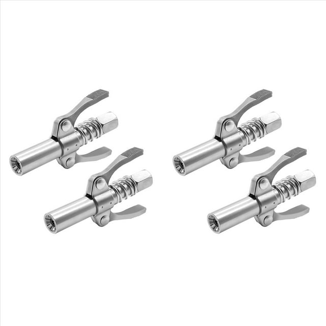 4Pcs Double Handle Grease Nipple Coupler Double Handle Quick Lock Release Grease Ends Couplers Compatible Grease Fitting,4 x Grease Nipples,Chrome