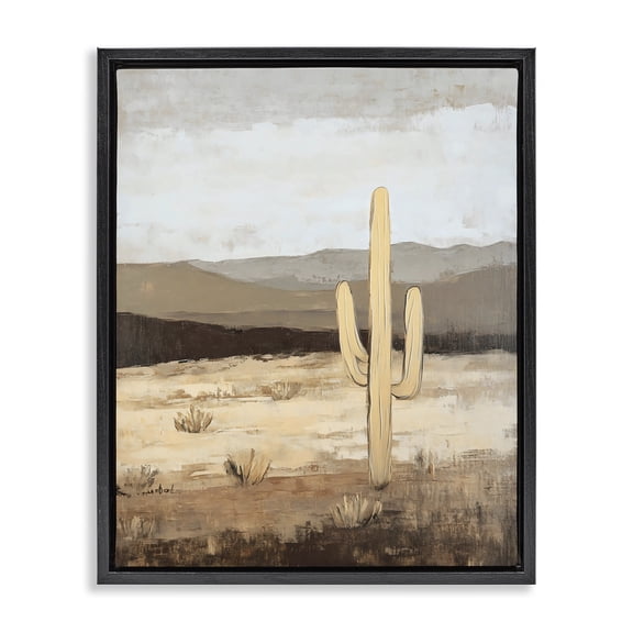 Stupell Industries Southwestern Neutral Western Scene with Cactus Black Floating Frame Canvas Art, 17 x 21, by Franklyn Gregory
