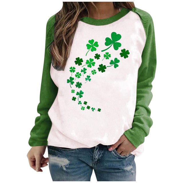 Besolor Chandails de la Saint-Patrick pour Femmes à Manches Longues avec Trèfle, Col Rond, Tunique de Vacances
