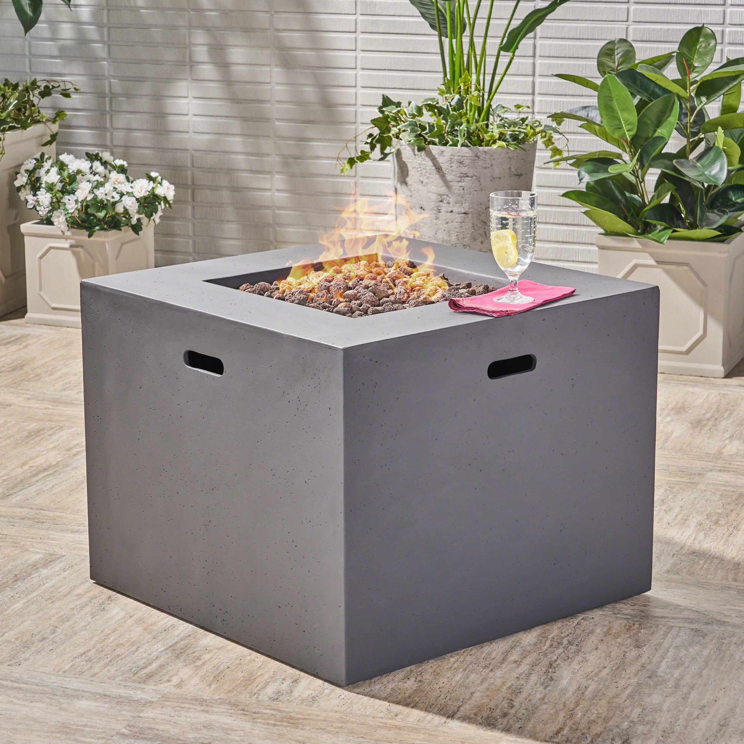 Alison Outdoor 31 Light Weight Concrete Square Gas Burning Fire Pit Dark Gray Walmart Com Walmart Com