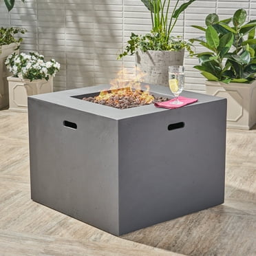 GDF Studio Leo Outdoor 31" Square Light Weight Concrete Gas Burning Fire Pit, Dark Gray