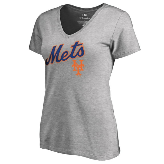 Women's Heather Gray New York Mets Core Wahconah V-Neck T-Shirt