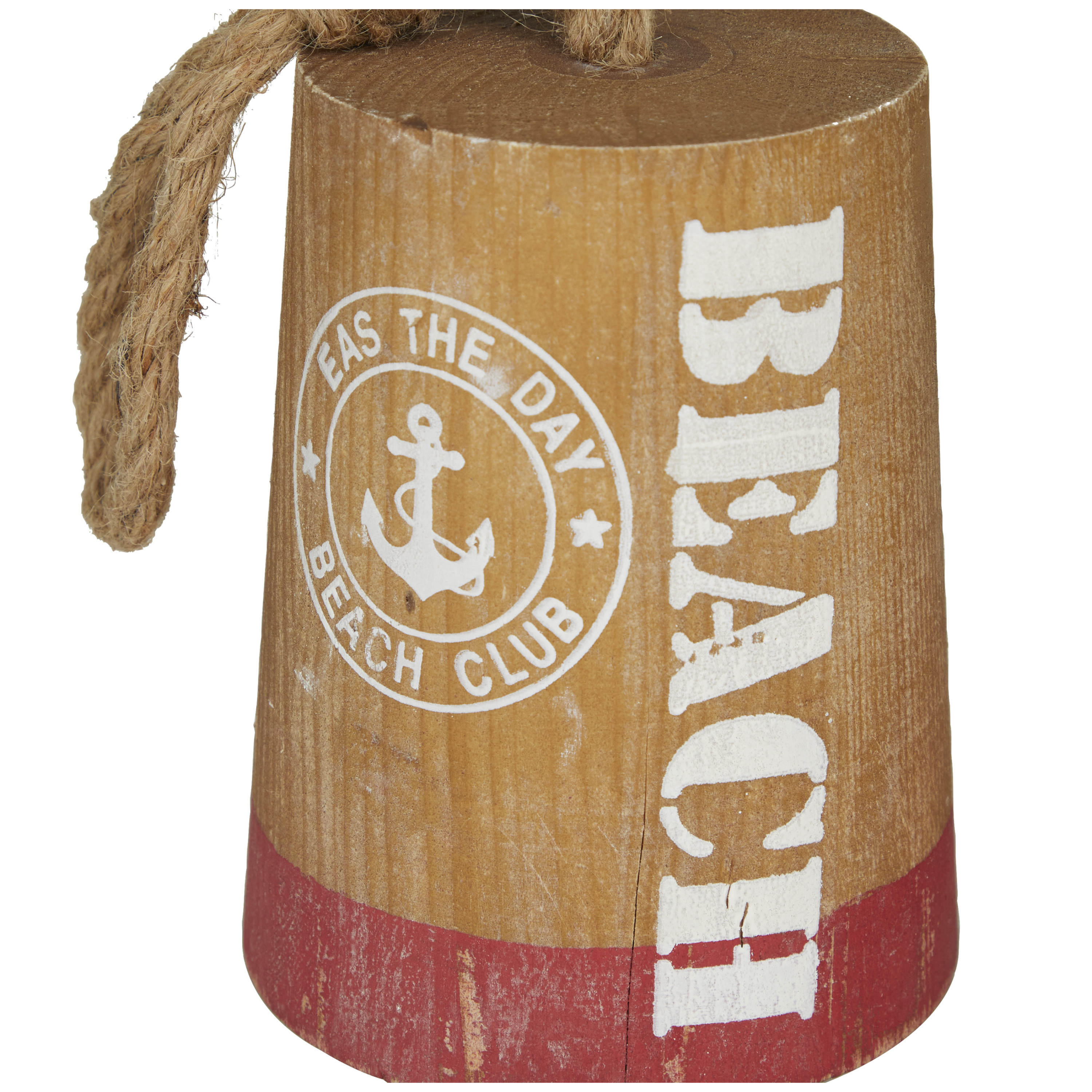 5"W, 8"H Brown Wood Door Stopper Buoy Sculpture with Rope Accents, by DecMode (2 Count)