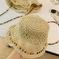 thumbnail image 5 of Tea Party Hat Easter Summer Sun Hats for Women Men Wide Brim Beach Hat Outdoor Straw Hat With Colorful Wooden Beads for Travel Gardening, 5 of 6