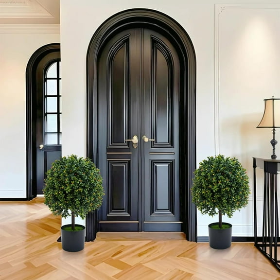 Topiary Trees Artificial Outdoor Set of 2, 20 Inch Boxwood Ball Trees Artificial Topiary Ball Tree for Porch, Home, Garden Decor