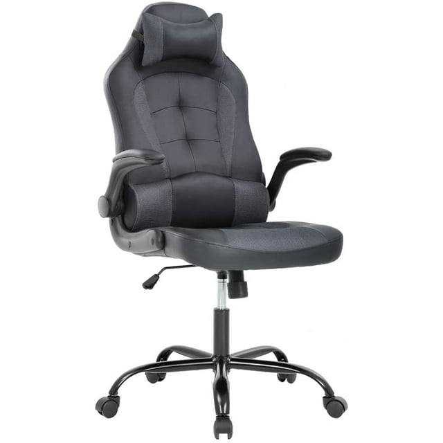 BestOffice Gaming Chair Office High-Back PU Leather Reclining Computer Executive, Lumbar Support Adjustable Arms Rolling for Women, Men, Grey