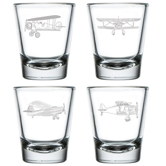 Set of 4 Shot Glasses 1.75oz Shot Glass Aviation Airplane