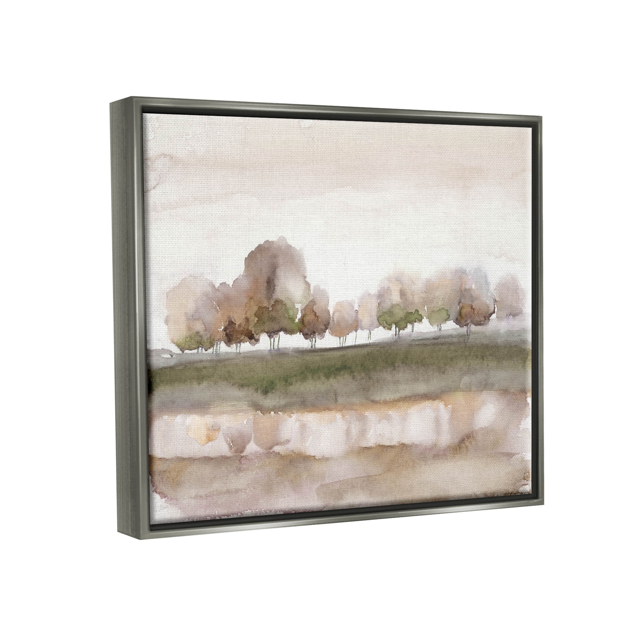 Stupell Industries Orchard Landscape Watercolor Scene Painting Luster Gray Floating Framed Canvas Print Wall Art, Design by Nan