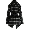 thumbnail image 5 of CHICWISH Women's Turn Down Shawl Collar Open Front Long Sleeve Black Grid Asymmetric Hemline Wool Blend Coat, 5 of 6