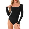 thumbnail image 1 of INSPIRAR CHIC Bodysuits de Fiesta para Mujeres con Puntos Metálicos Brillantes, Cuello Cuadrado, Mangas Largas, Talla L, Negro, 1 of 6