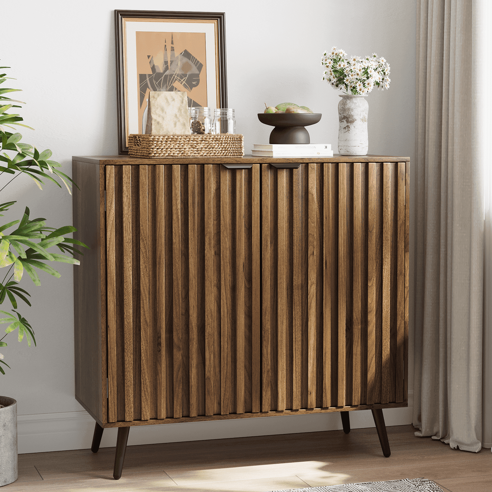 Algherohein Modern Sideboard and Buffets with 1 Storage Shelf,Entryway Fluted Cabinet with Doors