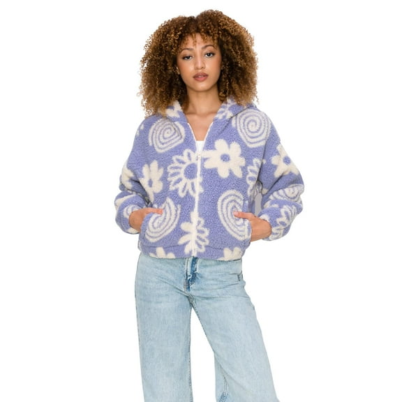 Cali1850 Women's Printed Faux Sherling Cropped Hoodie Outerwear Winter Coat Jacket