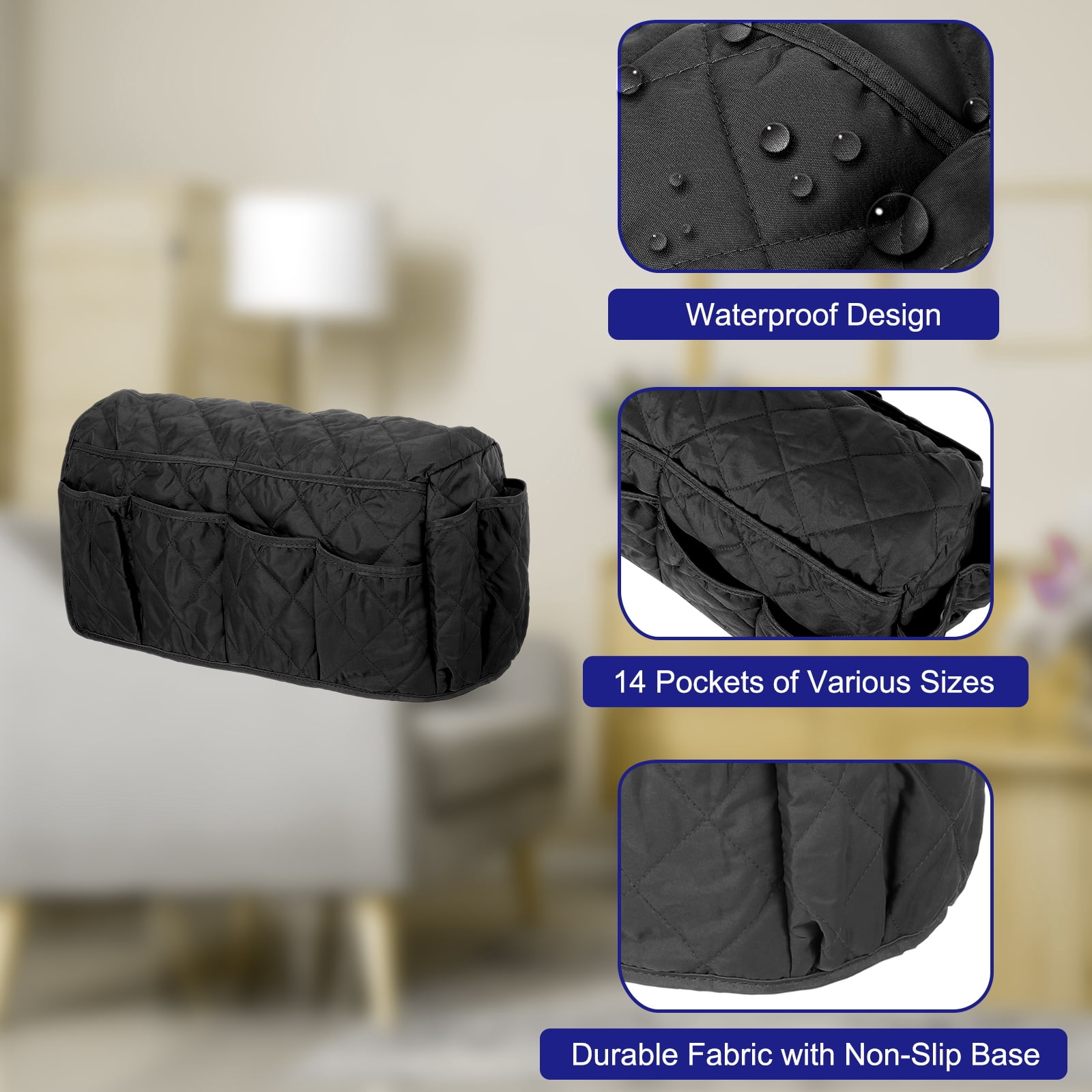 Unique Bargains Cotton Armrest Organizer Non-Slip Caddy for Sofa Couch Black