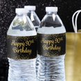Black and Gold 90th STF9 Birthday Party Water Bottle Labels, 90th