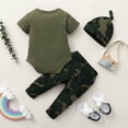 thumbnail image 4 of KIMI BEAR Newborn Baby Boys Pant Sets Short Sleeves Letter Print Shirt Top Camouflage Pants with Hat 3pcs Outfit Sets Army Green 6-12 Months, 4 of 6