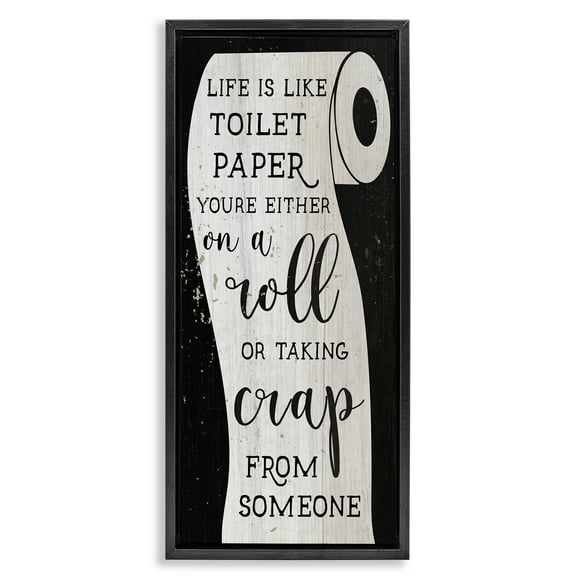 Stupell Industries Like Toilet Paper Funny Bathroom Typography Painting Black Floater Framed Canvas Art Print Wall Art, 11 x 25