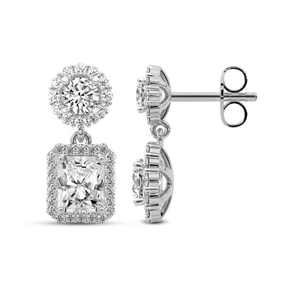Diamond Double Halo Earring| 2 Ct IGI Certified Radiant Shape Lab Grown Diamond Dangle | 14K White Gold | Sasha Double Halo Lab Diamond Earring| Prong Setting | FG-VS1-VS2 Quality | Friendly Diamonds