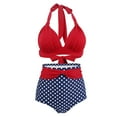 thumbnail image 1 of Gibobby Conjunto de traje de baño de bikini Conjunto de bikini de cintura alta con cuello halter de lunares retro Traje de baño de dos piezas(Rojo,XL), 1 of 4