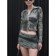 thumbnail image 6 of Women 2 Piece Skirt Set Summer Long Sleeve Button Down Crop Tops and Wrap Mini Skirt Suit Streetwear, 6 of 10