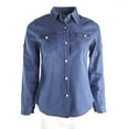 thumbnail image 4 of Chemise Rétro pour Femme en Jean Bleu Ajustée en Denim Doux à Manches Longues Hauts Blouse Veste, 4 of 6