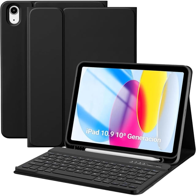 atolla Funda Teclado de pañol (Iluye Ñ) para iPad 10.9 10ª Generación y iPad A16 11 2025, iPad Keyboard Inalámbrico Bluetooth Recargable con Magnético