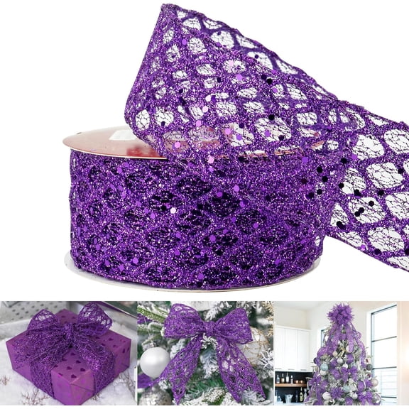 1 Roll 2.5 inch, Glitter Diamond Wire Edge, Christmas Ribbon for Holiday Tree, Bows Making, Wreath Supplies, Garland, Home Decor, Crafts - 10 Yards