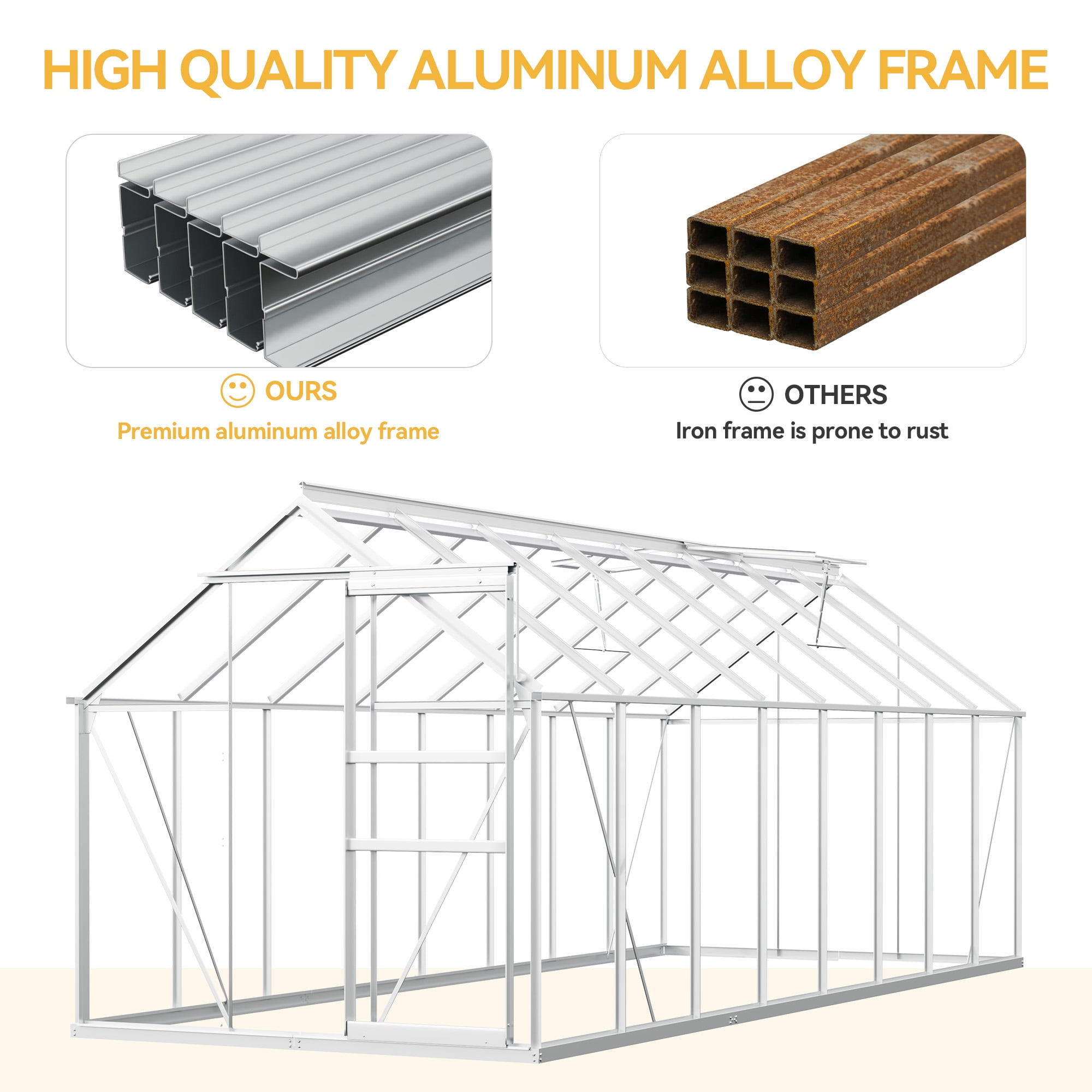Uforic 16x6FT Polycarbonate Garden Shelter Spacious Durable Garden Shelters Outdoor Aluminum Plant Houses with Sliding Entries Ventilation Opening Superior Walk-in Plant Enclosure for Garden