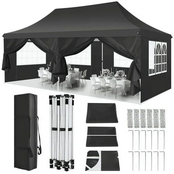 COBIZI 10x20 with 6 Disassembly Side Wall Pop -up Duty Sheds,for Outdoor Canopies for Party Weddings,Real-Time Sunscreen with Upgraded Roofs and Handbags,Plus 4 Sandbags,Plus 4 Sandbags,Black