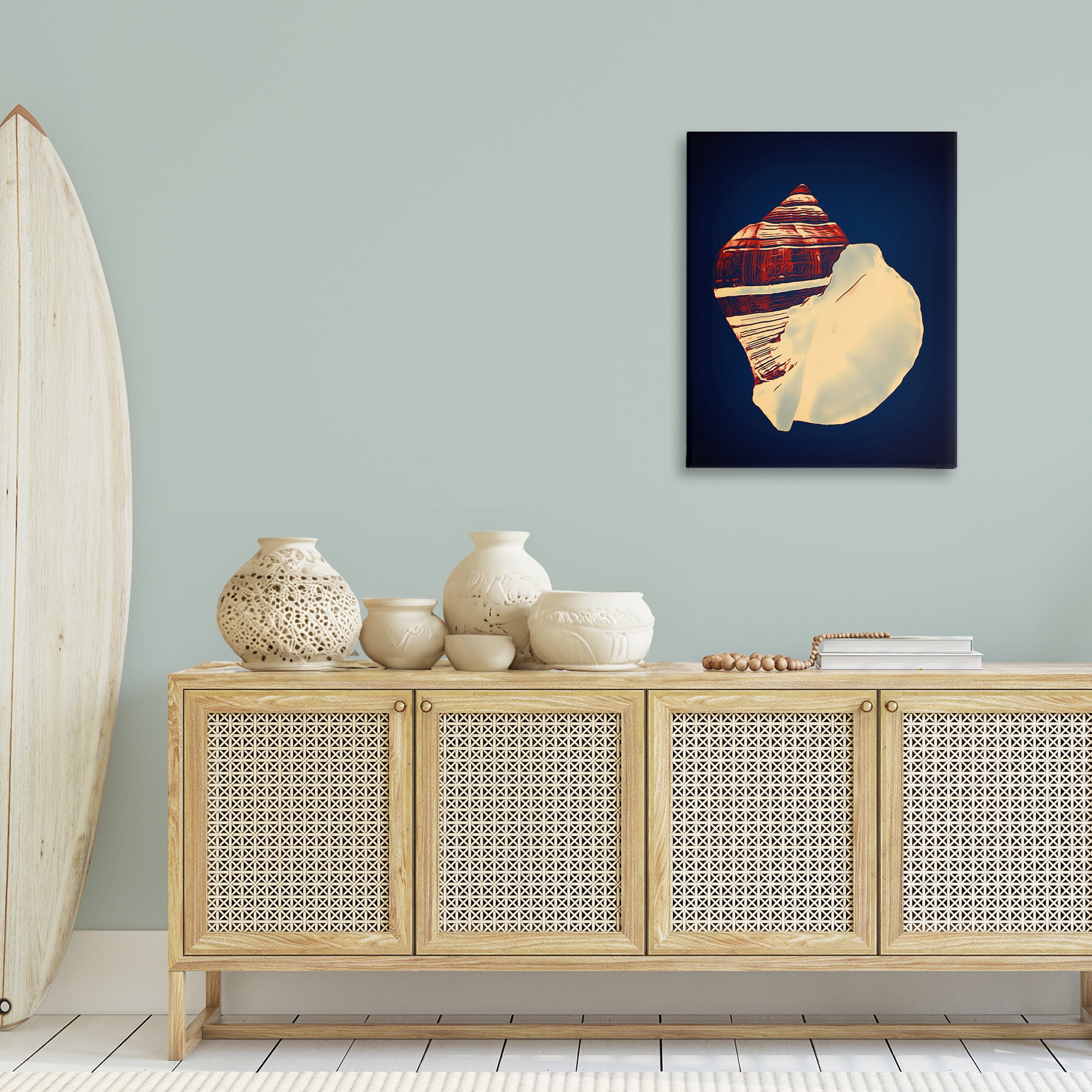 Stupell Industries Fiber Conch on Blue Nautical & Beach Painting Wrapped Canvas Art Print Wall Art, 24 x 30