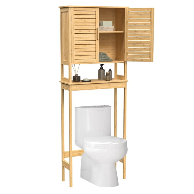 SONGMICS UBTS010N01 - clóset de baño con Estante Interior Ajustable, Estante para Inodoro Que Ahorra Espacio, Natural